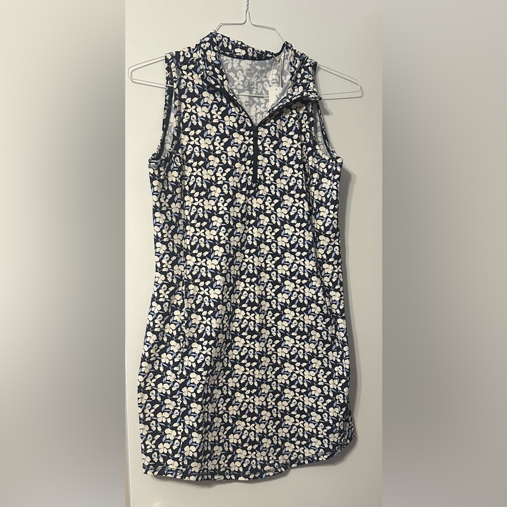 Tommy Bahama Navy and White Floral Sleeveless Polo Dress